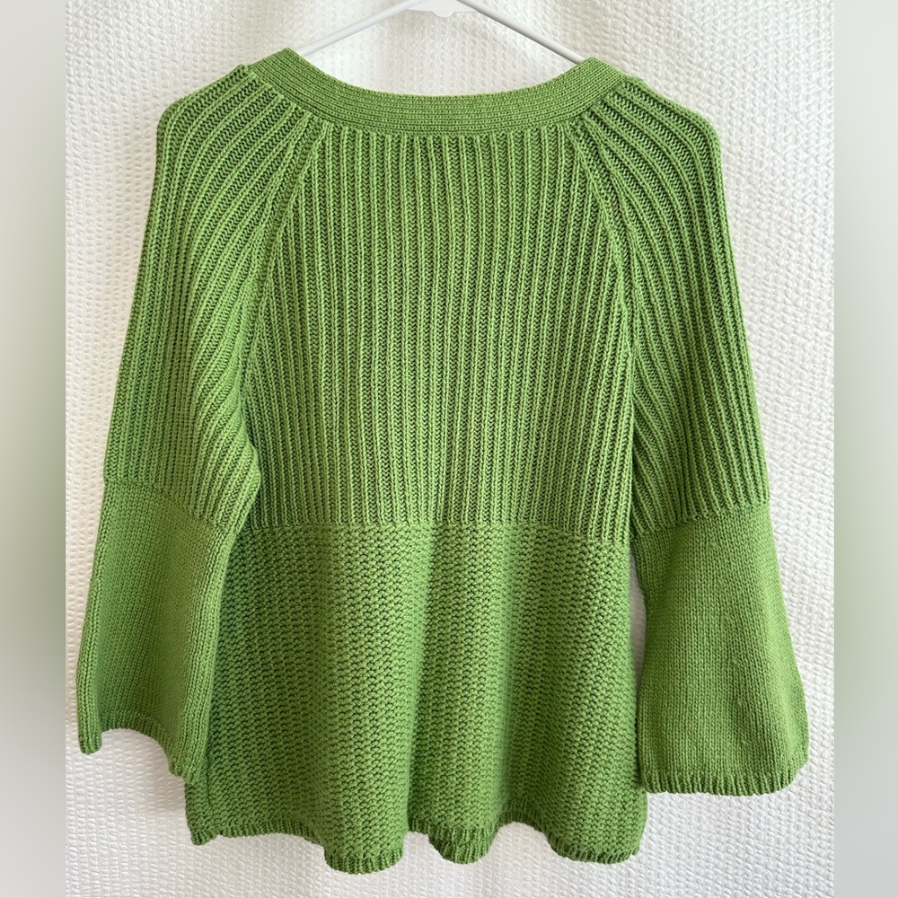 LOFT Green Ribbed Knit Button Front Cardigan Sweater Women’s Medium 3/4 Sleeve - Picture 3 of 7